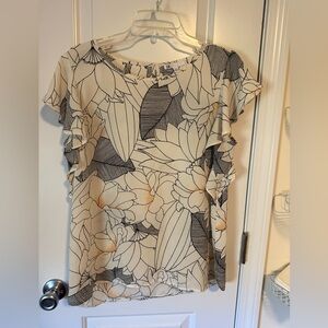 DR2 Cream Blouse with Black Floral Outline and Gold Speckle Accents